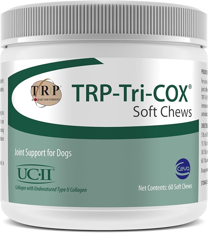 TRP-Tri-COX Soft Chews for Dogs, Hip & Joint Support Supplement with Glucosamine, MSM, UC-II Collagen & Omega-3s, Mobility & Joint Health Support, 60 Soft Chews