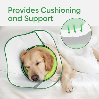 Sponge Dog Cone Collar, Dog Donut Collar After Surgery with Clear Shield, Adjustable Soft Cone for Dogs to Stop Licking-Comfy Cone for Large Medium Small Dogs (Kiwi,L)