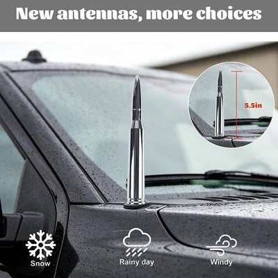 Famobay Chrome Stubby Bullet Antenna Car Truck Antenna Chevy Silverado & GMC Sierra Trucks Heavy Duty Pickup Trucks Accessories（5.5inch Chrome）