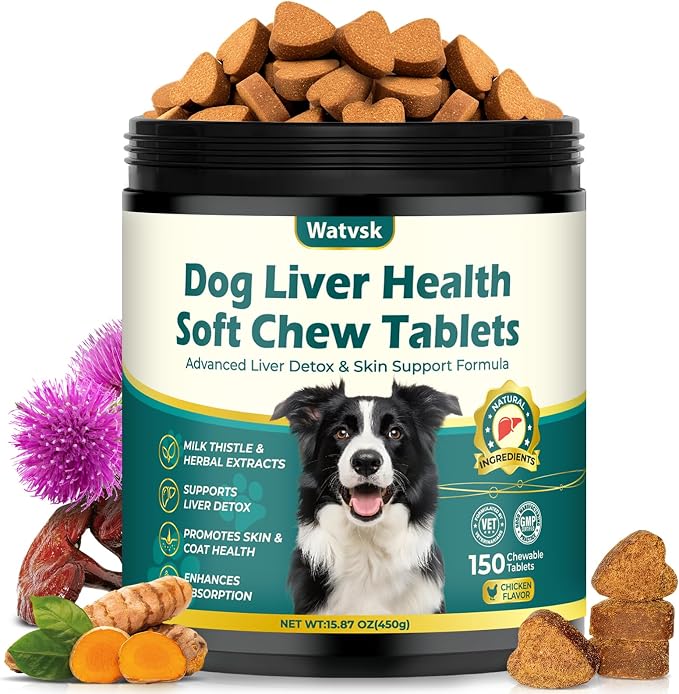 150 Chews Milk Thistle for Dogs Advanced Milk Thistle Supplement for Dogs with Curcumin Choline Fish Oil Prebiotics Healthy Liver Skin Coat Immune Boost Fit Large Small Medium Breed Chicken Flavor