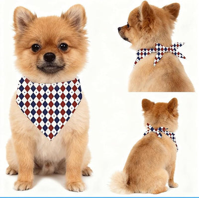 4th of July Dog Bandana, Patriotic Checkered Pet Triangle Scarf for Independence Day Party Outfit, American Flag Style Neckerchief for Small Medium Dogs, Puppy Gift