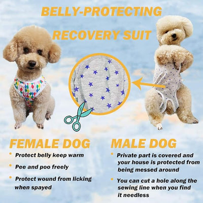 Dog’s Recovery Suit Post Surgery Shirt for Puppy, Wound Protective Clothes for Little Animals(Pink Stars-XXS)