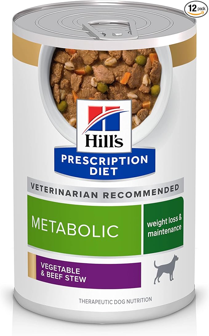 Hill's Prescription Diet Metabolic Weight Management Wet Dog Food, Vegetable & Beef Stew, 12.5 oz. Cans, 12-Pack