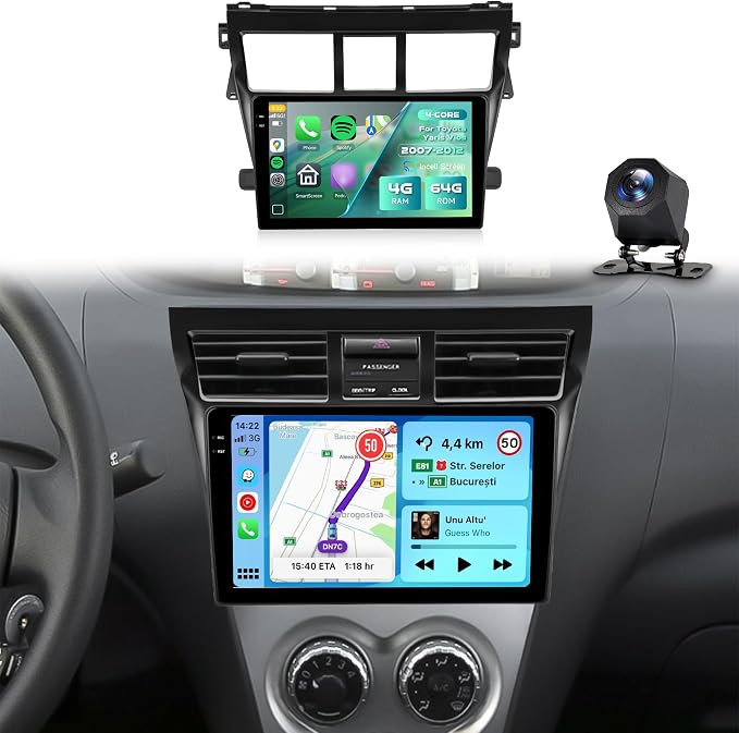 Rimoody 4G+64G Android 15 Car Stereo for Toyota Yaris 2007-2014 with Wireless Carplay Android Auto, 9'' in-Cell Screen Head Unit with GPS/Bluetooth 5.0/FM RDS/EQ/5G-WiFi Mirror Link Backup Camera SWC