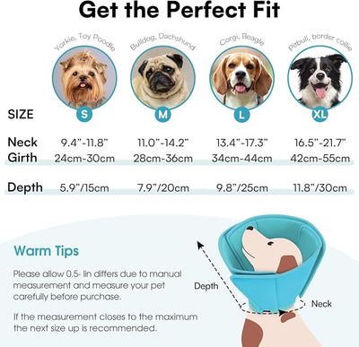 Queennmore Soft Recovery Cone for Small Dogs & Cats,Adjustable Comfy Dog Cone Alternative for Post-Surgery Wound Healing,LightBlue,S