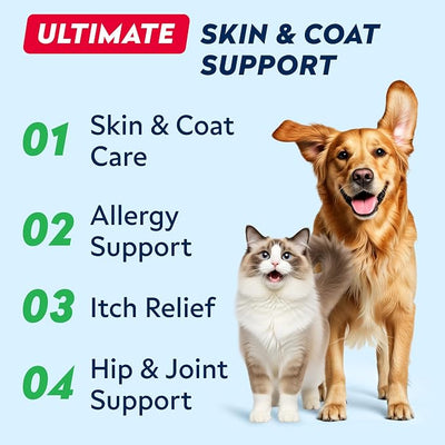 StrellaLab 32 OZ Salmon Oil for Dogs - Omega 3 for Dogs & Cats, Itch & Allergy Relief, Wild Alaskan Salmon Oil for Skin & Coat, Fish Oil Liquid, Shedding Health Support EPA & DHA Fatty Acids