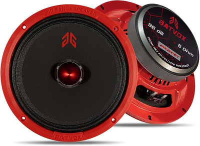 MX80E1 Loudspeaker 8 Inch Midrange 560 Watts 6 Ohms Red Bullet, Premium Quality Audio Door Speakers for Car or Truck Stereo Sound System, Red (2 Speakers)