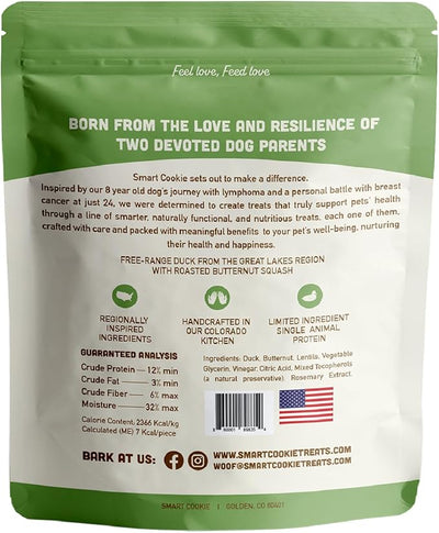 Smart Cookie Healthy Soft Dog Treats - Duck & Squash - Grain Free Limited Ingredient Training Treats for Dogs with Sensitive Stomach & Allergies, Natural Novel Protein, Made in the USA (5oz.)