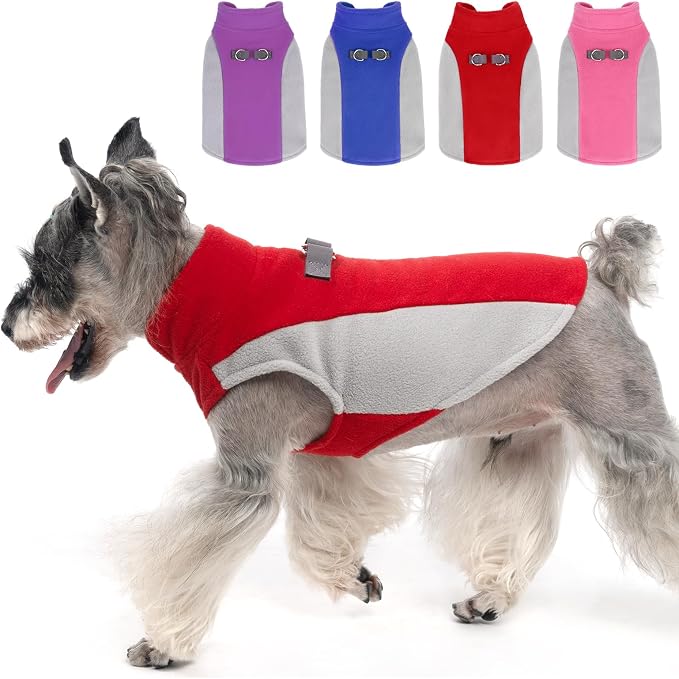 KOOLTAIL Small Dog Sweater - Dog Fleece Vest Jacket with Leash D-Ring for Small Medium Dogs, Soft Pullover Winter Warm Cold Weather Coats, Pet Fall Clothes Outfit for Puppy Cat Boys&Girls, Red S