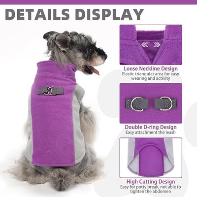 KOOLTAIL Dog Sweater - Dog Fleece Vest Jacket with Leash D-Ring for Small Medium Large Dogs, Soft Pullover Winter Warm Cold Weather Coats, Pet Fall Clothes Outfit for Puppy Cat Boys&Girls, Purple XL