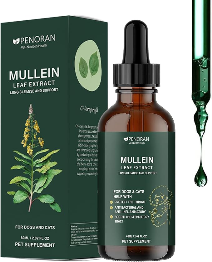 Mullein Lung & Cough Drops for Dogs & Cats, Cough, Hoarseness, Easy Breathing, Lung Cleanse and Support, Better Lungs, Soothes Throat Discomfort - ﻿100% Natural and Efficient ﻿ ﻿ ﻿