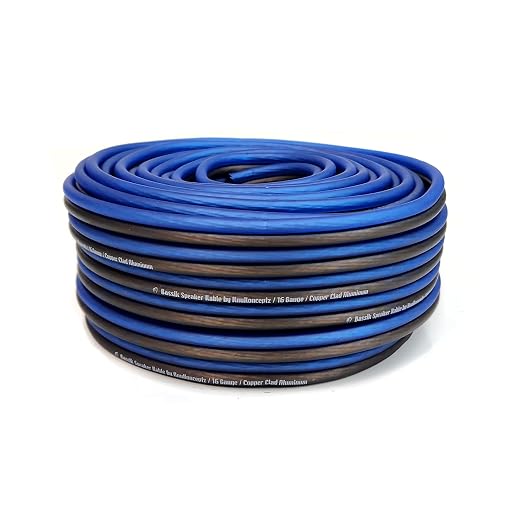 KnuKonceptz Bassik 16 Gauge AWG Speaker Wire Cable with Soft Touch Ultra Flex PVC for Home Theater Speakers and Car Audio - Blue/Black 100 Feet