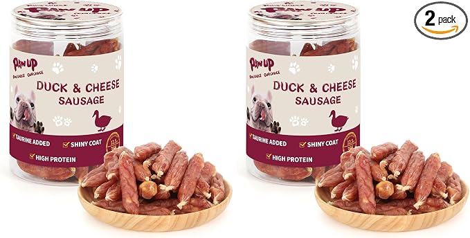 PAWUP Duck Dog Treats, Duck Sausage with Cheese, Taurine Added, Rawhide Free, Soft Dog Snack for Small & Medium Dogs Training, 12.5 oz/355 g (Pack of 2)