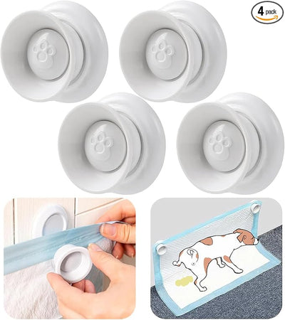 (4-Pack) Potty Training Pad Magnetic Holder Compatible with Any Size of Puppy Pee Pads Perfect for Leg-Lifting Marking Dogs, Strong Magnets Will Stick on Most Flat Surfaces - White Paw