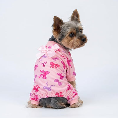 Fitwarm Bowknot Dog Flecce Pajamas, Cozy Valentines Day Outfit for Small Dogs Girl, Cute Pet Clothes, Pink, Red, Purple, XL