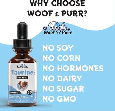 Taurine for Dogs - Taurine Supplement for Dogs - Supports Healthy Vision, Heart, Immune System, & Much More - Dog Heart Supplements - Dog Heart Health - 1 fl oz - Bacon Flavor