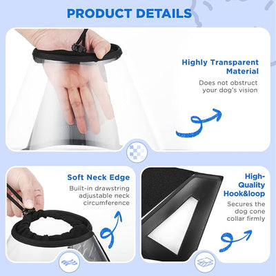 BONTHEE Clear Dog Cone Collar–Extra-Long Recovery E-Collar for Dogs, Transparent Adjustable Dog Cones Alternative for Small Large Medium Size Dogs,Protective Neck Brace with Soft Edges-XL