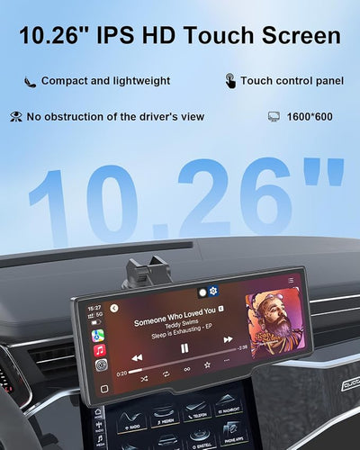 HK5 Carplay Screen for Car, 10.26’’ HD Wireless Apple Carplay & Android Auto Touchscreen with Backup Camera, Car Play Screen iOS 26 Compatible, GPS Navigation/Mirror Link/Siri/FM (No Front Camera)