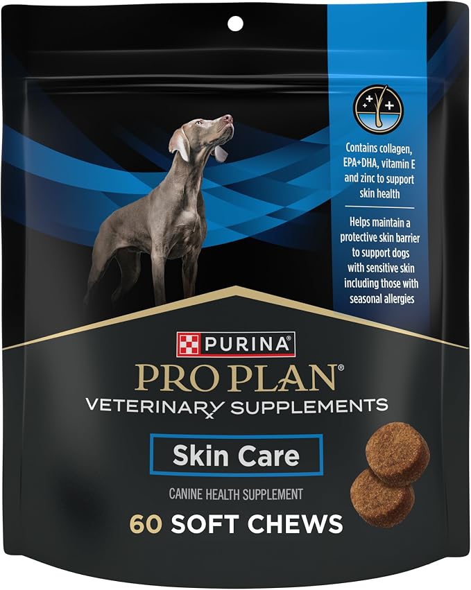 Purina Pro Plan Veterinary Skin Care Soft Chew Dog Supplements with Omega-3 Fish Oil, EPA, DHA to Support Seasonal Allergies & Strong Immune System - (Pack of 1) 60 ct. Pouches