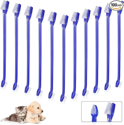 100 Pcs Dog Toothbrush Kit, Dual Head Bulk Pet Dental Supplies, Soft Bristle Long Handle Toothbrush for Adult Dogs, Oral Hygiene Teeth Cleaning Set for Most Pets, Small Medium Large Dogs and Cats