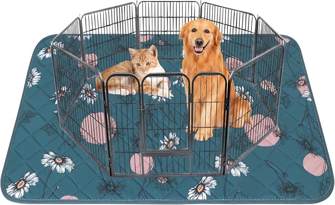 IEUUMLER Washable Pee Pads for Dogs, 1 Pack Non-Slip & Waterproof Pack Whelping Pad, Reusable Washable Puppy Potty Training Pad with Fast Absorbent for Playpen EU007 (Navy Blue Daisy, 63"X63"-1pcs)