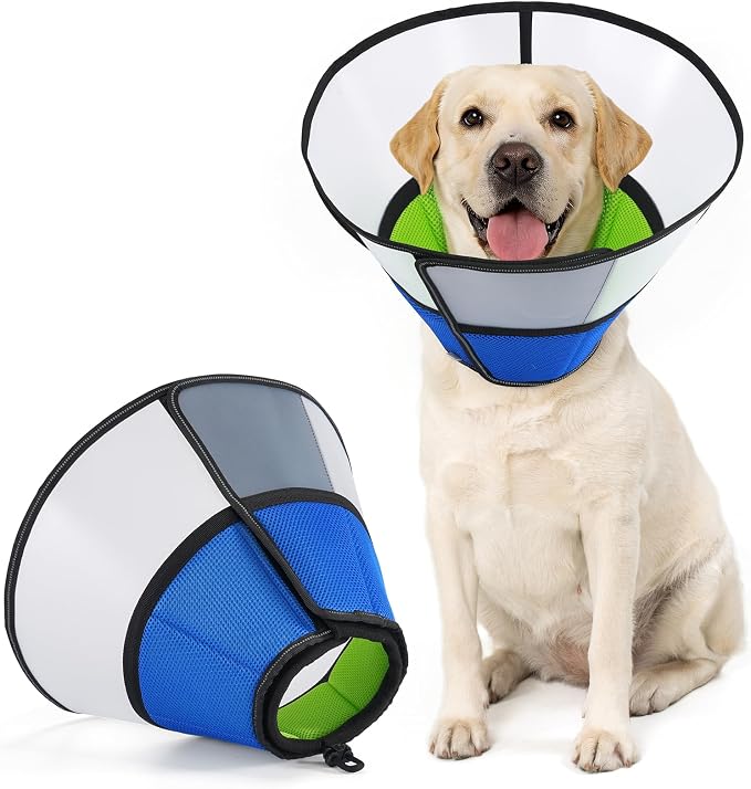 Avont Dog Cone Collar After Surgery, Alternative Adjustable Elizabeth Cone for Medium Large Dogs, Comfy Breathable Pet Recovery Collar to Stop Licking -Blue(M)