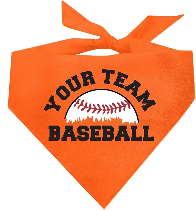 Custom Baseball Team Dog Bandana | 100% Cotton Adjustable Triangle | Made in USA | Personalized | Sports Fan | Game Day |Orange, X-Small (1431)