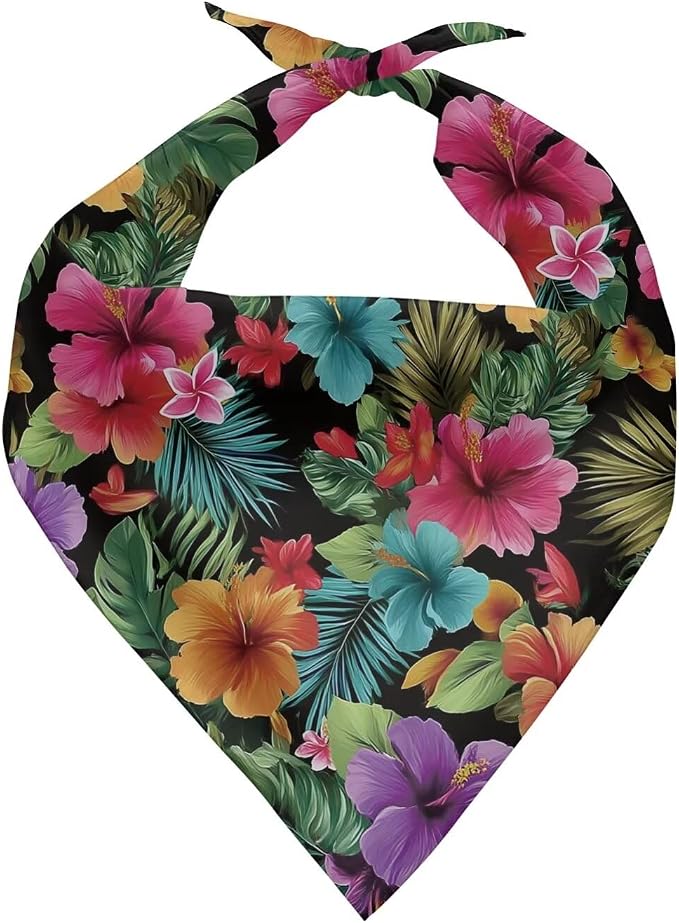 KEIAHUAN Summer Hawaii Dog Bandana Triangle Bibs Carf Adjustable Breed Puppy Bandanas Handkerchief for Small Puppy and Cats, Hibiscus Flowers