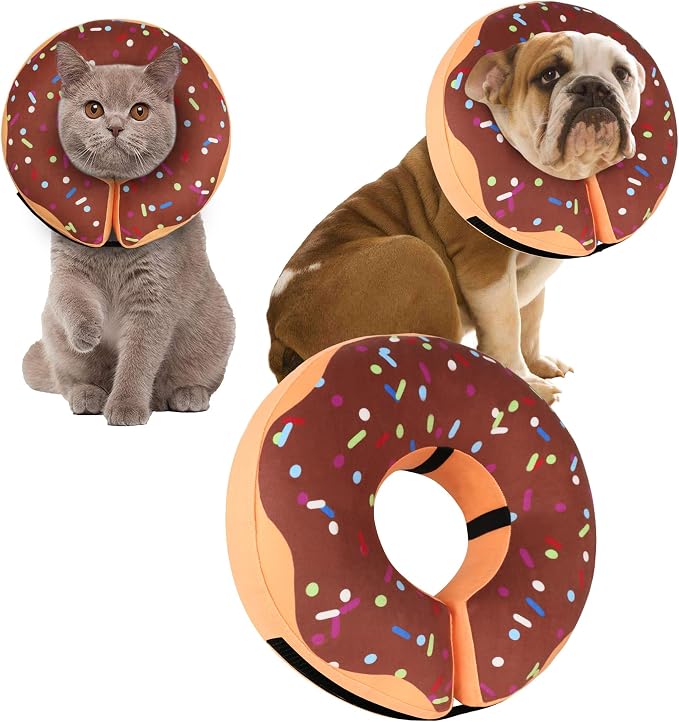 Recovery Donut Collar for Dogs & Cat,Inflatable Dog Cone Collar Alternative After Surgery,Soft Dog Cone for Large Medium Small Pet, Adjustable Pet Neck Donut(Brown,Medium)