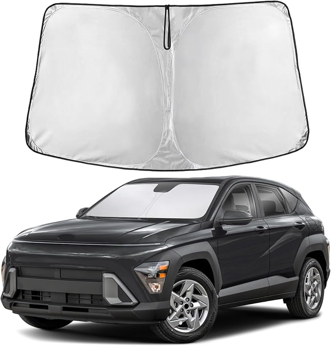 EcoNour Windshield Sunshade Compatible for Hyundai Kona 2024 2025 2026, Sun Visor for Front Windshield & Window Sun Shade Cover, UV Heat Blocker & Protector, Car Accessories