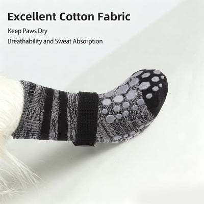 PUPTECK Anti-Slip Dog Socks with Double Sides for Small Medium Large Dogs Hardwood Floors Prevents Licking, Dog Shoes for Hot Pavement Traction Control Paw Protector for Senior Dogs, Striped Black XL