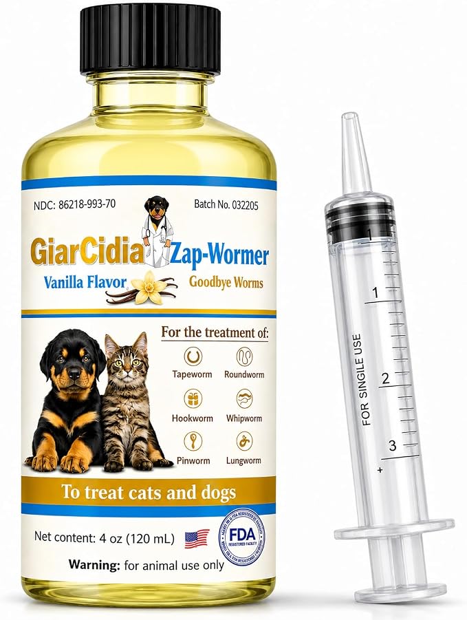 No More Worms in Cats and Dogs- Dewormer for Cats and Dewormer for Dogs - Vanilla Flavours 120 mL / 4 oz Glass Bottle – Includes 3 mL Dropper with Cap (Vanilla Flavor)