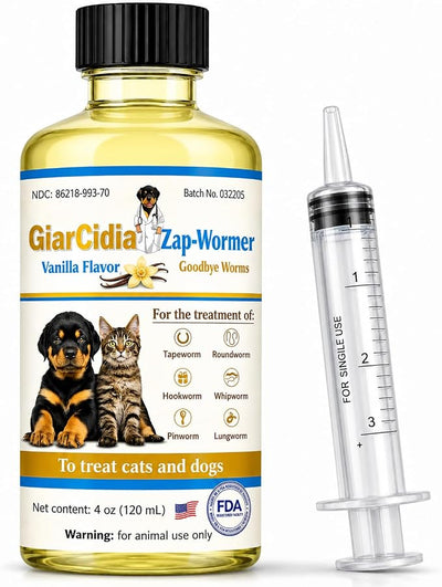 No More Worms in Cats and Dogs- Dewormer for Cats and Dewormer for Dogs - Vanilla Flavours 120 mL / 4 oz Glass Bottle – Includes 3 mL Dropper with Cap (Vanilla Flavor)