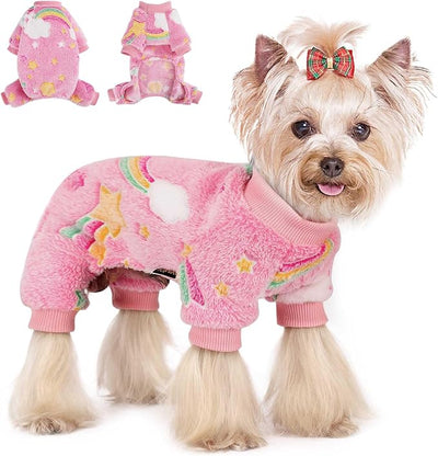 Sebaoyu Pajamas for Small Dogs, Glow in Dark Tie Dye Unicorn Doggie Sweater, Super Soft Velvet Material Chihuahua Yorkie Tiny Doggy Clothes Outfits (Small,Rainbow)