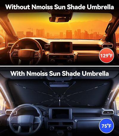 Nmoiss Windshield Sun Shade Umbrella for Toyota Tacoma - [Vinyl Coating Heat Shield] Protect Car from Sun Rays & Heat Damage Keep Cool and Protect Interior, Spring Structure Edge