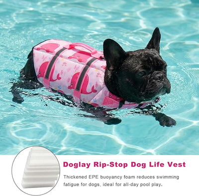 Doglay Dog Life Jacket, Dog Life Vest for Swimming Boating, Adjustable Puppy Life Jacket with Reflective Stripes, Superior Buoyancy Pet Swimming Vest for Small Medium and Large Dogs