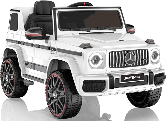 ANPABO Licensed Mercedes-Benz G63 Car for Kids, 12V 7AH Ride on Car w/Parent Remote Control, LED Headlights, Music Player & Horn, Soft Start, Low Battery Prompt, Kids Electric Car (Ivory White)