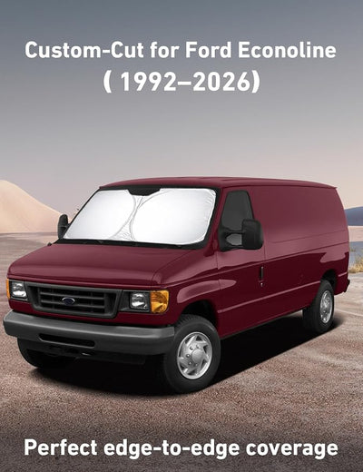 EcoNour Windshield Sunshade Compatible for Ford Econoline E-Series 1992-2024 2025 2026, Van & Motorhome E-150 250 350 450 Sun Visor for Front Window Sun Shade Cover, UV Heat Blocker, Car Accessories