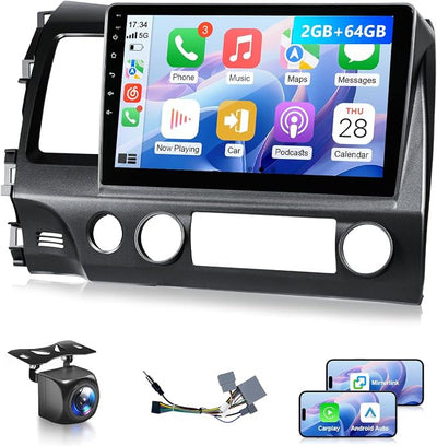 8Core 64G Android Car Stereo for Honda Civic 2006 to 2011 Apple CarPlay Android Auto, 10.1IN IPS Touch Screen for Civic Head Unit 5G WiFi GPS Navi FM RDS EQ DSP HiFi Audio Receiver SWC Camera