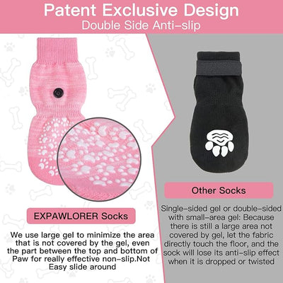 EXPAWLORER Anti Slip Dog Socks to Prevent Licking Paws, Dog Shoes for Hot Pavement, Dog Booties for Small Medium Large Senior Dogs, Traction Control Boots & Paw Protectors for Hardwood Floors
