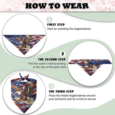 KEIAHUAN Dog Bandanas 4th of July Patriotic Dog Bandana Bald Eagle American Flag Triangle Reversible Pet Kerchief Adjustable Bib Puppy Handkerchief for Small Medium Large Dogs