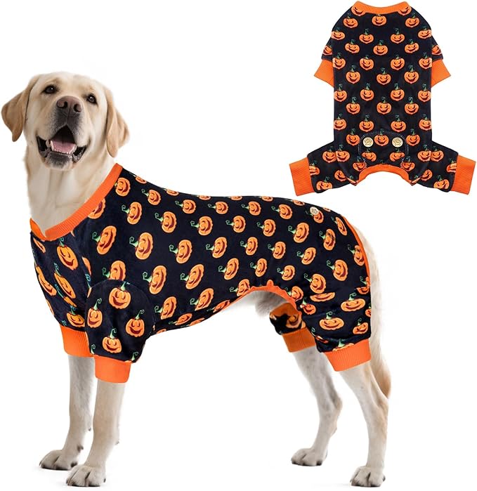 KYEESE Halloween Dog Pajamas for Large Dogs Boy Girl 4 Legs Doggie Jammies Adorable Pumpkin Dog Pjs Pet Onesie Stretchable Festival Doggy Clothes Halloween Costumes,XXX-Large