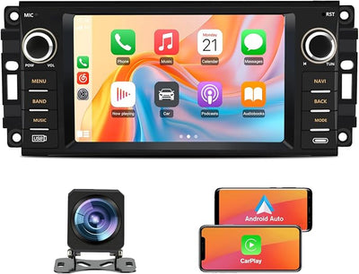 Junsun 4Core 64GB ROM Car Radio Stereo for Dodge Ram 1500 2500 3500 2009-2012 Jeep Wrangler 2007-2018 Avenger Challenger, 7 Inch Touch Screen with Wireless CarPlay Android Auto Backup Camera