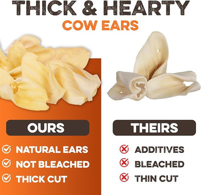 BRUTUS & BARNABY Cow Ears for Dogs – Whole Ears 30 ct, Thick Cut, Grass-Fed Angus Beef, All-Natural No-Rawhide Dog Treat Alternative
