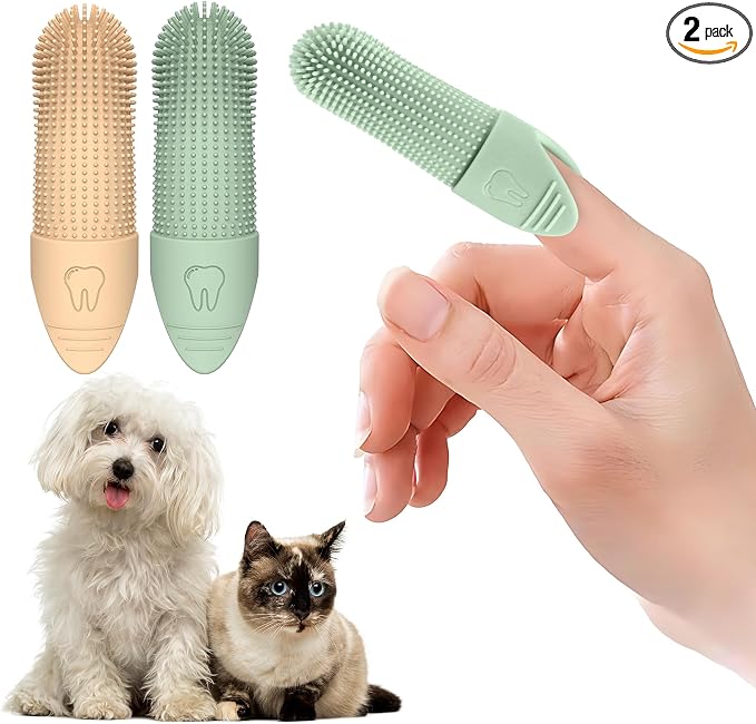 Jack & Milo 2-Pack Soft Silicone Pet Toothbrush – Gentle Finger Toothbrush for Small Dogs, Puppies & Cats – Safe Oral Care for Baby Pets – Promotes Healthy Teeth & Gums – Orange & Green