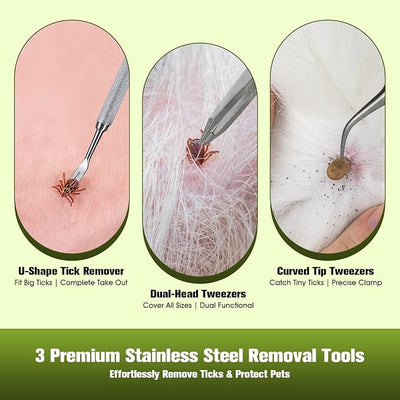 10-in-1 Tick Removal Tool Kit for Dogs & Cats, Safe No-Squeeze Tick Remover Set with Twister-Style Hooks, Tweezers & Flea Comb, Portable Storage Case for Home & Outdoor Use