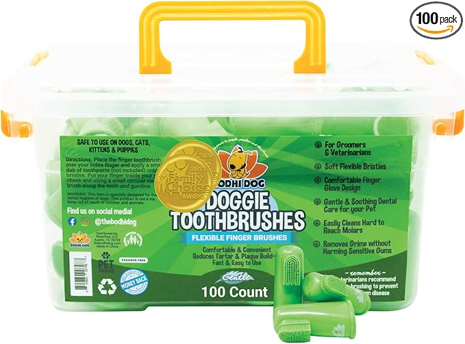 Bodhi Dog Finger Toothbrush for Dogs & Cats - Puppy Toothbrush with Soft Flexible Silicone Bristles, Gentle for Sensitive Gums, Promotes Healthy Teeth & Gums, Easy Teeth Cleaning Tool (100 Count)