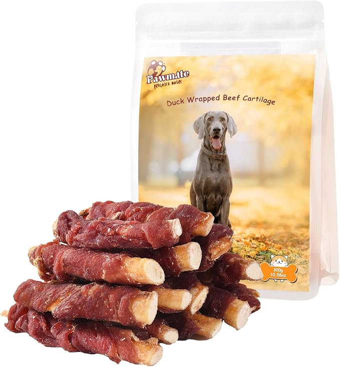 Pawmate Duck Wrapped Beef Cartilage Dog Treats, Long Lasting High Protein with Calcium Supplement Dog Chews, Rawhide Free Duck Dog Training Treats Snacks for Medium and Large Dogs, 12 Counts, 10.6 oz