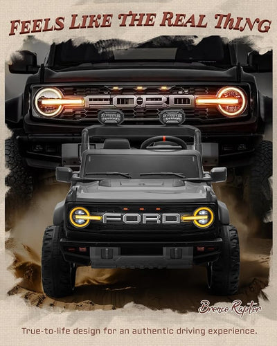 First Ride On 24V Ride on Toys for Big Kids, Licensed Ford Bronco Raptor Electric Car 2 Seater with Remote Control, Kids Ride on Cars w/ 2-Seater, 4.3 Mph Max Speed, Soft Start Function (24V, Black)