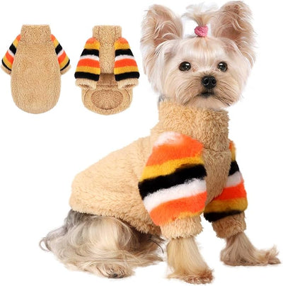 Dog Sweaters for Small Dogs, Chihuahua Fleece Clothes, Clothes Winter Warm Puppy Boys Girls, Rainbow Sleeve Sweater,Tiny Outfits Teacup Yorkie (Khaki, X-Small)